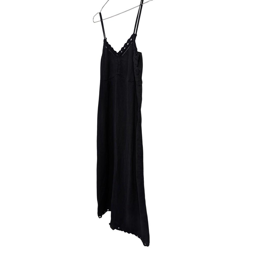 Old Navy Linen Blend Cami Midi Dress Summer Minimalist Embroidered Black M - Picture 3 of 6